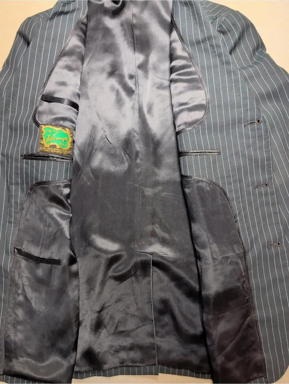 90s Vintage Bespoke Pinstripe 3 Piece Suit Navy Tailored Henries of Japan Unisex